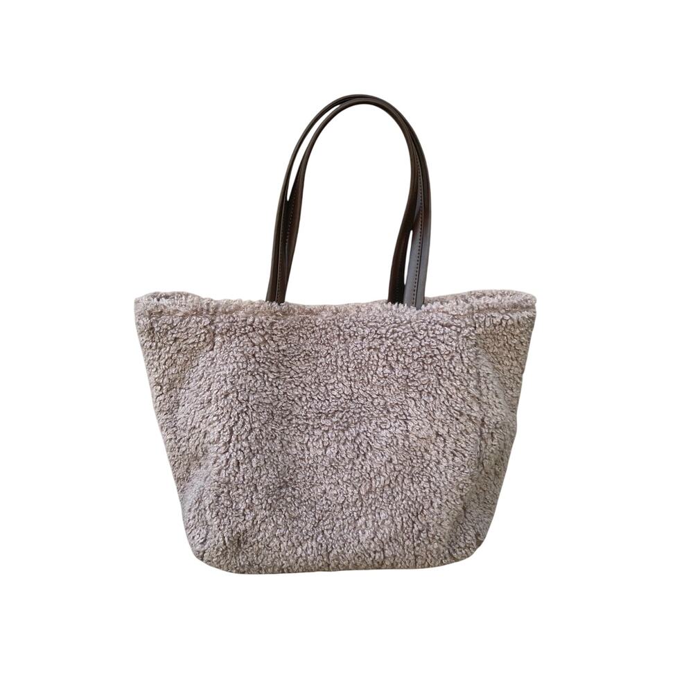 GAP Taupe Teddy Sherpa Faux Shearling Oversized Shoulder Tote Bag NWOT